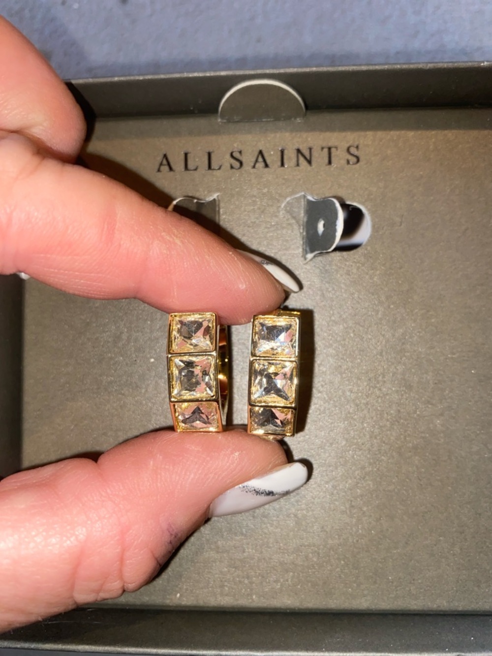 BNIB ALL SAINTS NYX Crystal Hoop Huggie Earrings - Picture 3 of 4
